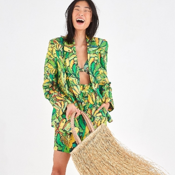 FARM Rio Jackets & Blazers - FARM Rio Green Linen Banana Blazer